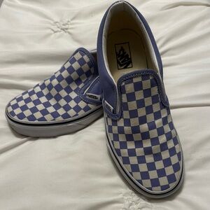 Vans Blue and Cream Checkerboard Slip-Ons